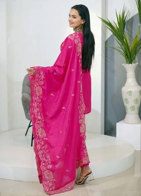 Pink festive wear designer chinon  sequence embroidery work readymade suit 3