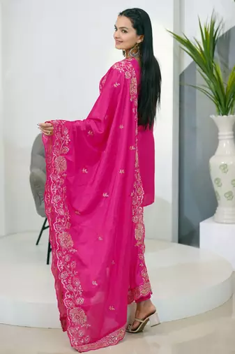 Pink festive wear designer chinon  sequence embroidery work readymade suit