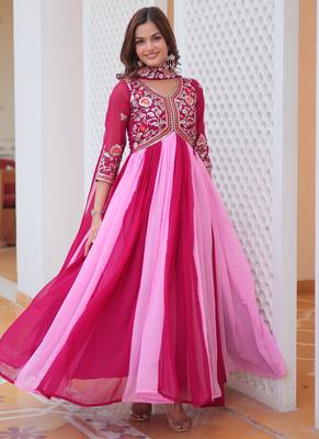 Multi festive wear designer fox georgette sequence thred embroidery work readymade suit 3
