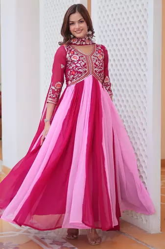 Multi festive wear designer fox georgette sequence thred embroidery work readymade suit