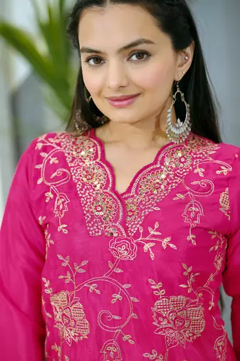 Pink festive wear designer chinon  sequence embroidery work readymade suit