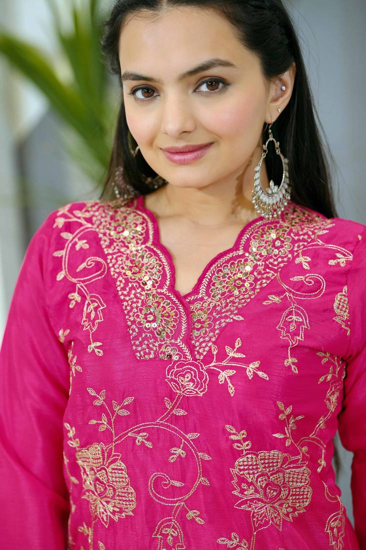 Pink festive wear designer chinon  sequence embroidery work readymade suit