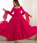 Pink festive wear designer heavy pure roman silk chanderi  readymade suit