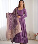 Mauve festive wear designer heavy pure roman silk chanderi  readymade suit