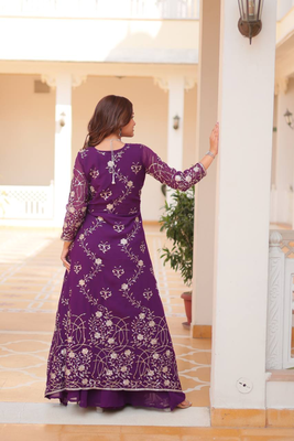 Purple festive wear designer fox georgette heavy sequence embroidery work readymade suit 3