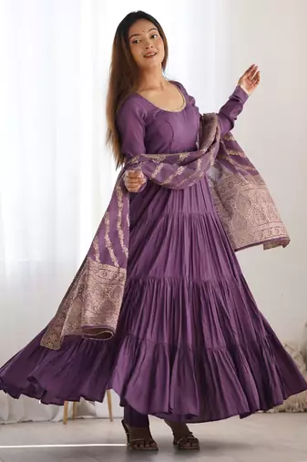 Mauve festive wear designer heavy pure roman silk chanderi  readymade suit