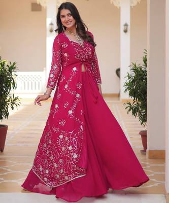 Rani pink festive wear designer fox georgette heavy sequence embroidery work readymade suit 2
