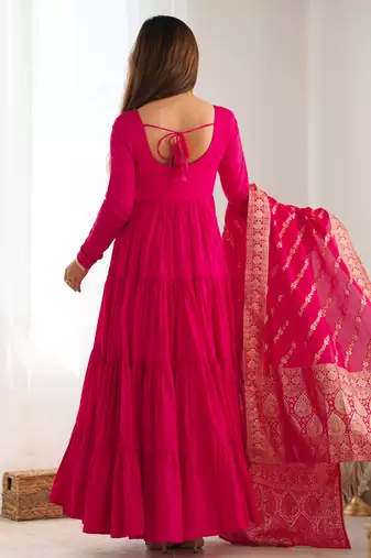Pink festive wear designer heavy pure roman silk chanderi  readymade suit