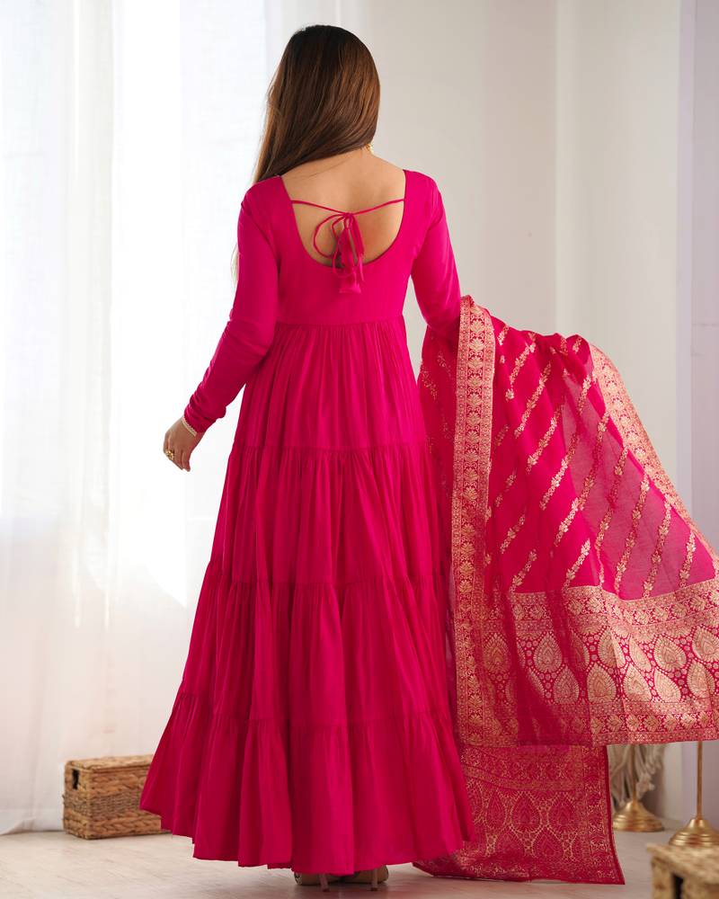 Pink festive wear designer heavy pure roman silk chanderi  readymade suit