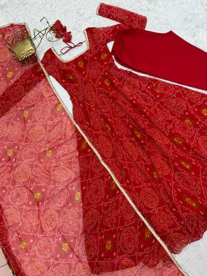 Red festive wear designer pure soft lightweight chiffon bandhej   readymade suit 4