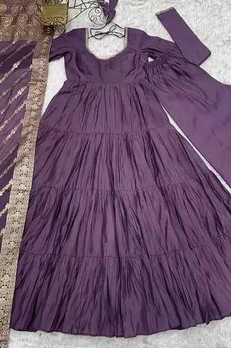 Mauve festive wear designer heavy pure roman silk chanderi  readymade suit