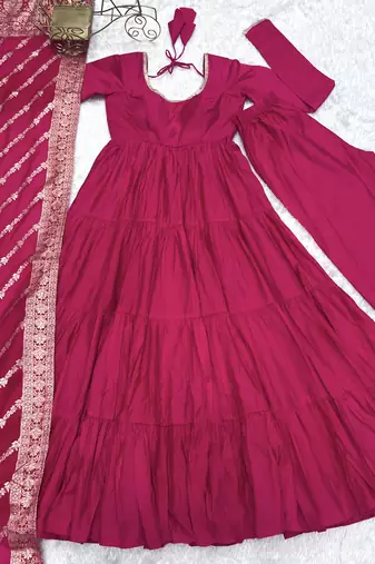 Pink festive wear designer heavy pure roman silk chanderi  readymade suit