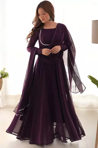 Wine festive wear designer heavy pure soft fox georgette  readymade suit
