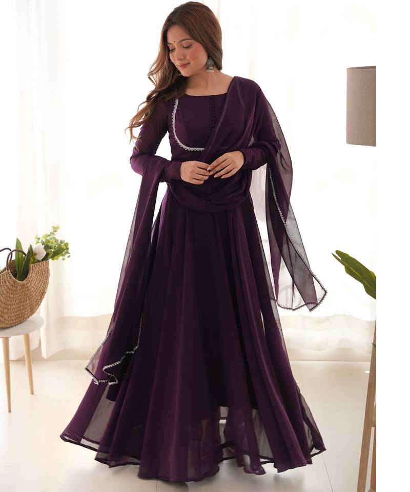 Wine festive wear designer heavy pure soft fox georgette  readymade suit