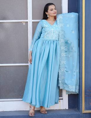 Sky  festive wear designer  chinon   readymade suit 1