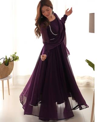 Wine festive wear designer heavy pure soft fox georgette  readymade suit 2