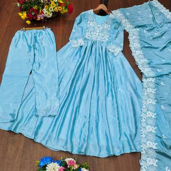 Sky  festive wear designer  chinon   readymade suit 4