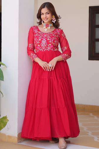 Rani pink festive wear designer fox georgette heavy 3mm sequence thread work readymade suit