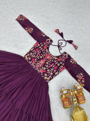 Wine festive wear designer fox georgette heavy 3mm sequence thread work readymade suit 2