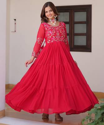 Rani pink festive wear designer fox georgette heavy 3mm sequence thread work readymade suit 2