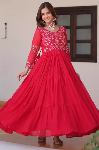 Rani pink festive wear designer fox georgette heavy 3mm sequence thread work readymade suit