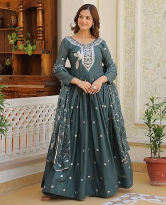 Dark rama green festive wear designer pure star georgette heavy 3mm sequence embroidery work readymade suit 1