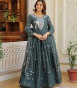 Dark rama green festive wear designer pure star georgette heavy 3mm sequence embroidery work readymade suit