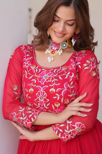 Rani pink festive wear designer fox georgette heavy 3mm sequence thread work readymade suit