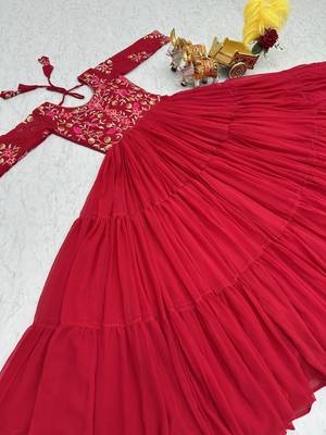 Rani pink festive wear designer fox georgette heavy 3mm sequence thread work readymade suit 4