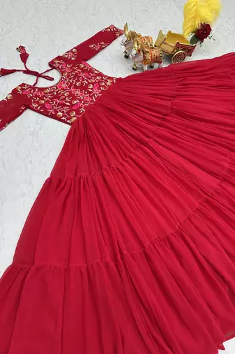 Rani pink festive wear designer fox georgette heavy 3mm sequence thread work readymade suit