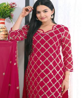 Red festive wear designer  fox georgette heavy embroidery sequence work readymade suit 3