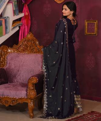 Black festive wear designer chinon sequence embroidery work readymade suit 2