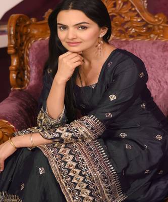 Black festive wear designer chinon sequence embroidery work readymade suit 3