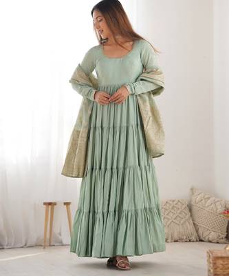 Pista festive wear designer heavy pure roman silk chanderi   readymade suit 1