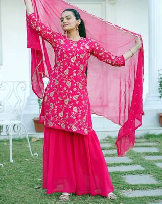 Rani pink festive wear designer fox georgette  heavy embroidery sequence work readymade suit 2