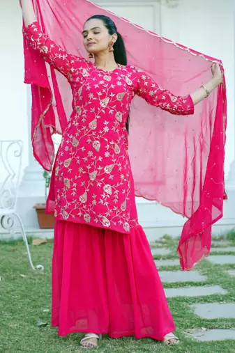 Rani pink festive wear designer fox georgette  heavy embroidery sequence work readymade suit