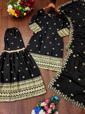 Black festive wear designer chinon sequence embroidery work readymade suit 4