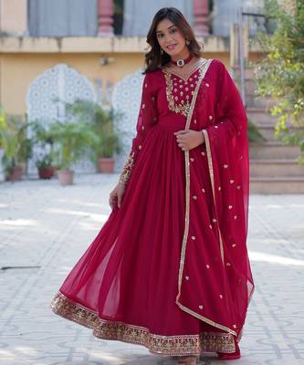 Ran pink festive wear designer  faux blooming georgette  readymade suit 1
