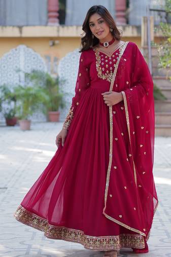 Ran pink festive wear designer  faux blooming georgette  readymade suit