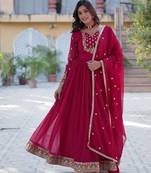 Ran pink festive wear designer  faux blooming georgette  readymade suit