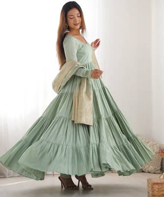 Pista festive wear designer heavy pure roman silk chanderi   readymade suit 2