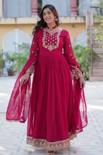Ran pink festive wear designer  faux blooming georgette  readymade suit
