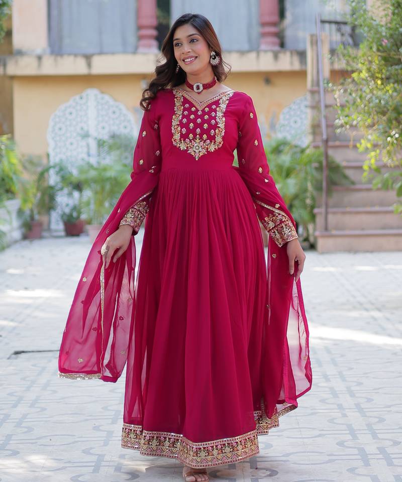 Ran pink festive wear designer  faux blooming georgette  readymade suit