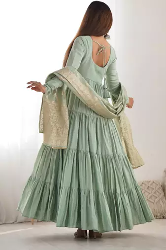 Pista festive wear designer heavy pure roman silk chanderi   readymade suit