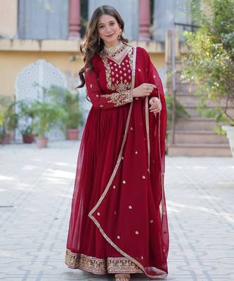 Maroon festive wear designer  faux blooming georgette  readymade suit 1