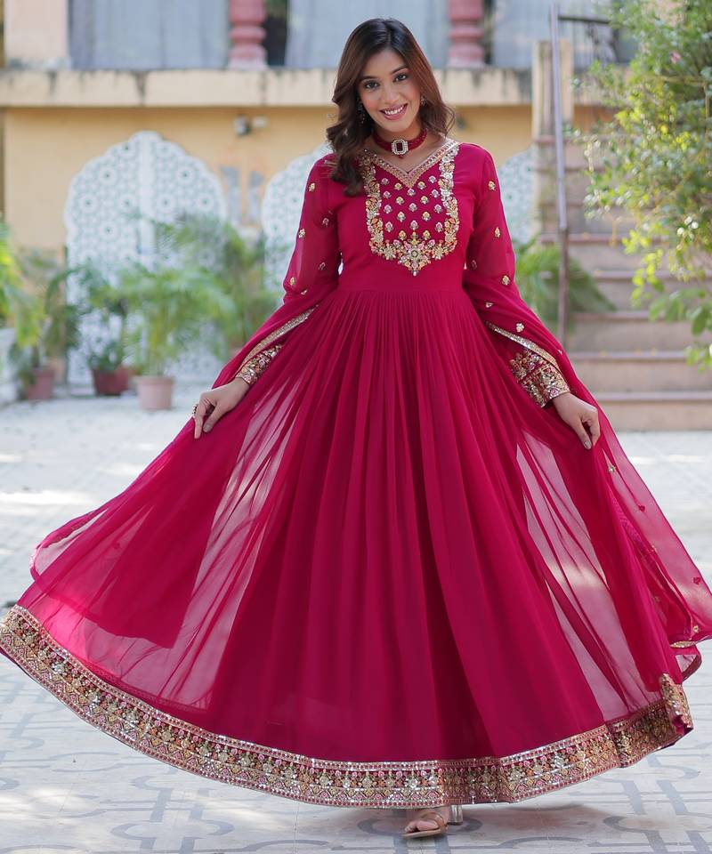 Ran pink festive wear designer  faux blooming georgette  readymade suit