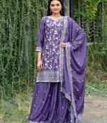 Lavender festive wear designer chinon sequence embroidery work readymade suit