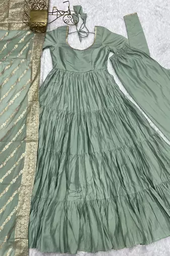 Pista festive wear designer heavy pure roman silk chanderi   readymade suit
