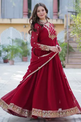 Maroon festive wear designer  faux blooming georgette  readymade suit