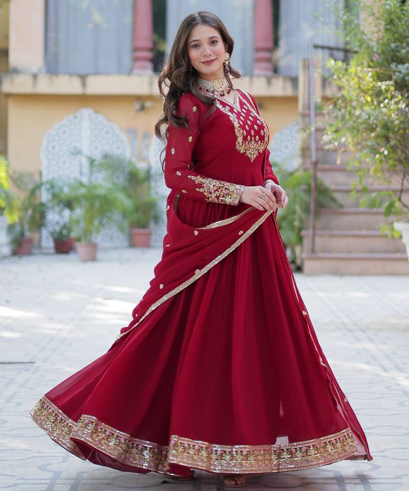 Maroon festive wear designer  faux blooming georgette  readymade suit